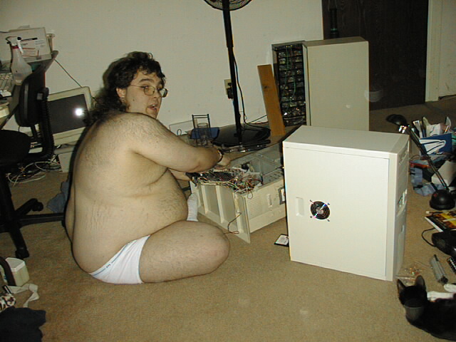 really fat guy on computer. Tags: fat, fix, Geek, IT,